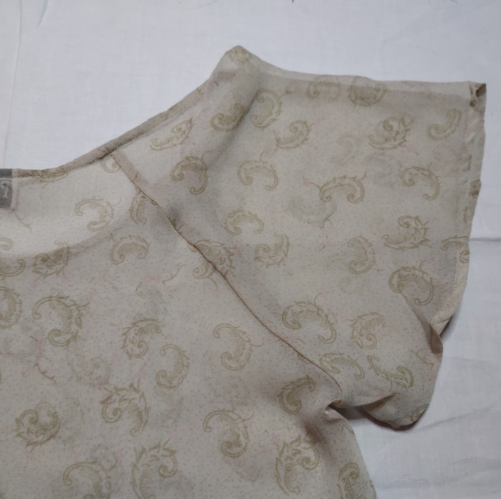 Plum Loco Blouse Women's Size 1 Beige Sheer Top Round Neck Short Sleeve Shirt - Picture 9 of 12